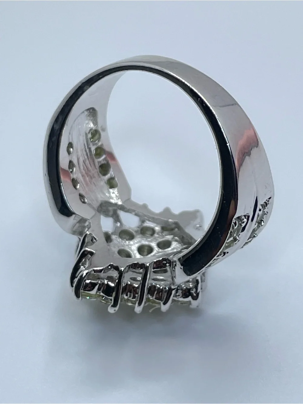 Swarovski Crystal Elements Pale Yellow Art Deco Vintage Look Silver Ring Sz 7